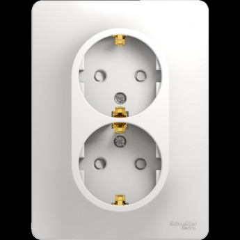 Розетка двойная SCHNEIDER ELECTRIC GLOSSA с заземлением, со шторками, в сборе, белый Розетка двойная SCHNEIDER ELECTRIC GLOSSA с заземлением, со шторками, в сборе, белый