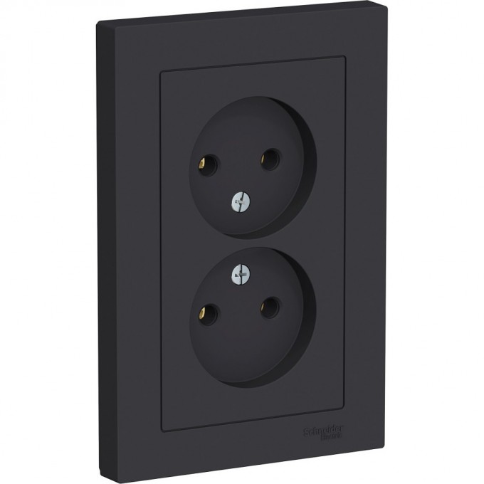 Розетка двойная SCHNEIDER ELECTRIC ATLASDESIGN без заземления, в сборе, карбон ATN001020