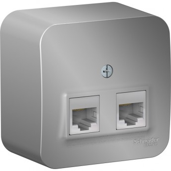 Розетка компьютерная двойная SCHNEIDER ELECTRIC BLANCA RJ45, кат.5E, с изолирующей пластиной, АЛЮМИНИЙ