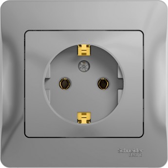 Розетка SCHNEIDER ELECTRIC GLOSSA с заземлением, в сборе, алюминий Розетка SCHNEIDER ELECTRIC GLOSSA с заземлением, в сборе, алюминий
