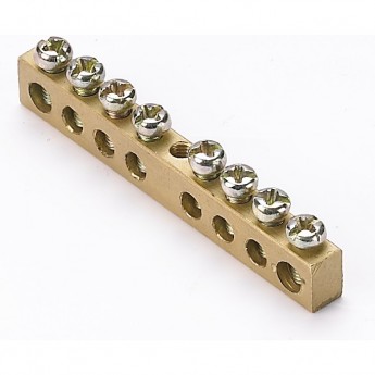 Шина нулевая 8 групп/крепеж по центру, сеч. 6x9 Шина нулевая 8 групп/крепеж по центру, сеч. 6x9